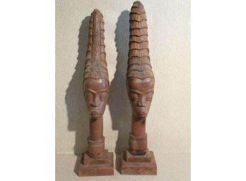 2 Similar Artist Signed African Carvings By W Pierre