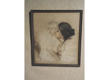 Early 20th Century Art Deco Framed Lithograph Of A Mother & Child