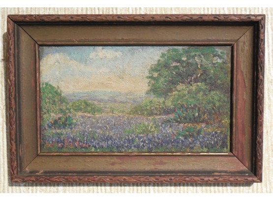 Minnie Hollis Haltom (1887/89 - 1976) Original Oil Painting San Antonio TX Blue Bonnets Landscape