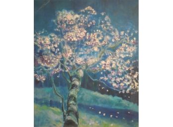 Mid Century Japanese School Modernist Original Oil Painting  - Cherry Blossoms I