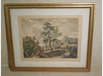 Antique Framed Hand Colored Engraving 'fra Le Selve E' Tranquilla Alma Ben Nata'  After Marco Rizzi