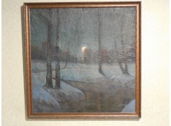 Piotr Ivanovich Petrovichev  (1874-1947) Original Oil Painting Nocturnal Winter - Russian School