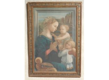 Nice Antique Italian Style Frame With Mezzotint Of The Holy Family After Lippi
