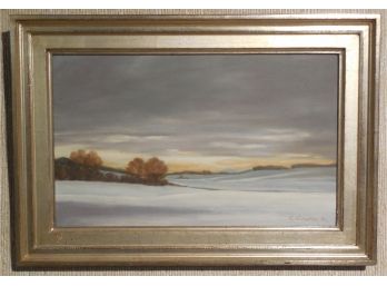 1986 Original Oil Painting / Board - Pastoral Winter Landscape - By C. Endter ?