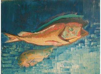 Hagiwara Mid Century Japanese School Modernist Original Oil Painting  - FISH