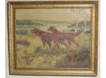 1960 Original Oil Painting - Pair Of Pointers - Dogs - By F H Wach ?