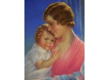 Mabel Rollins Harris (early 20th Century) Original Pastel - Mother & Daughter