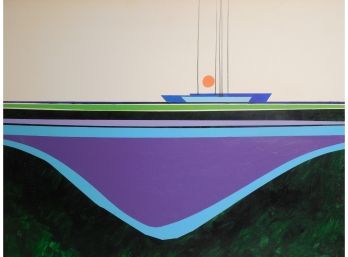 Calvin Jacob Libby (1931 - 1998)  Large 40x30' Mid Century Original Seascape Painting  Sailboats ' Boats'