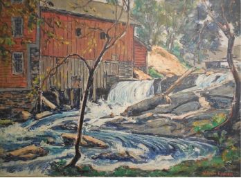 William Fisher (1891 - 1985) Large 30 X 36  Original Oil Painting - Old Mill By A River