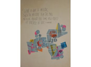Frederick M. Faillace (Born 1949) Original Artist Signed Abstract Geometric Drawing With Goethe Quote