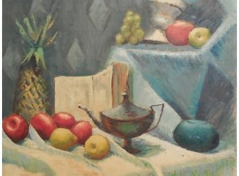 Mid 20th Century Original Oil Painting - Still Life With Fruit