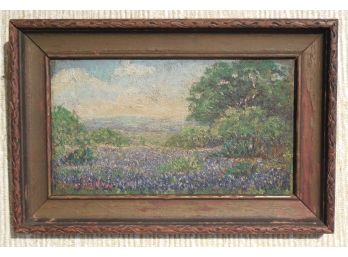Minnie Hollis Haltom (1887/89 - 1976) Original Oil Painting San Antonio TX Blue Bonnets Landscape