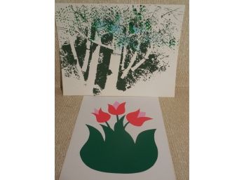 Calvin Jacob Libby (1931 - 1998) Original Mid Century Silkscreen Print - 2 Piece Lot - Birches & Tulips