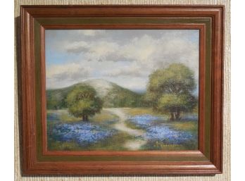 Late 20th Century Original Oil Painting Texas Blue Bonnet Landscape Painting By Ann Anderson