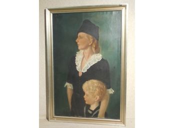 Abram Poole (1882 - 1961)  Large Original Oil Painting Portrait Of A Mother & Son