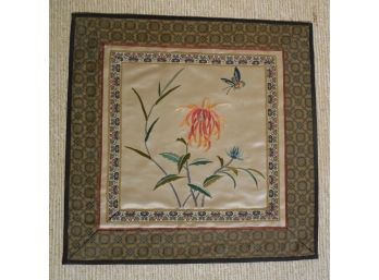 Vintage Chinese Silk Embroidery With Flowers & Buterfly #I