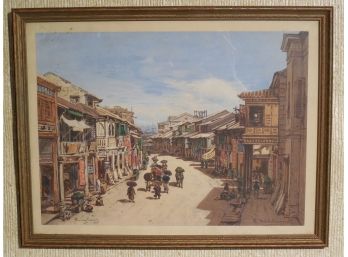 Eduard Hildebrandt (1819 - 1869) Original Watercolor - Hong Kong Street Scene