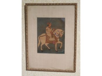 Antique Reverse Painting On Glass Indian Man On Horseback - Bombay, Calcutta India Label