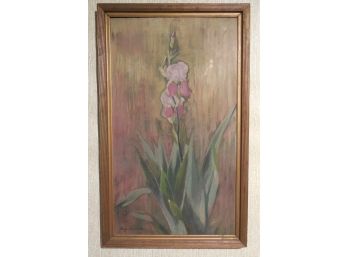 Gladys Thayer Reasoner (1886 - 1945) Original Arts & Crafts Style Floral Oil / Boards Irises