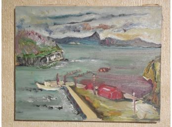 Hagiwara Mid Century Japanese School Modernist Original Oil Painting  - Coastal Scene