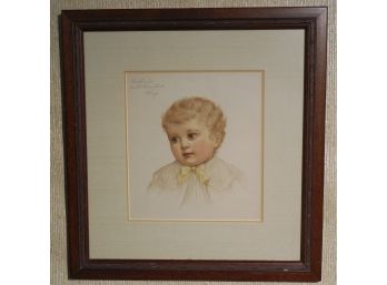 Framed Victorian Chromolithograph Of A Young Child - Chicago Ad Smith Wallace Shoe Co.
