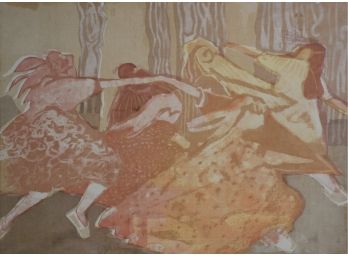 Paula Canale Wolfson (1908-2002) Original Mid Century Modernist Lithograph Of Figures Dancing