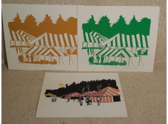 Calvin Jacob Libby (1931 - 1998) Original Mid Century Signed Silkscreen Print - 3 Piece Lot - Sunapee Fair
