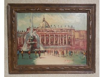 Mid 20th Century Original Oil Painting On Board - St. Peters Basilica ? - Signed P Miguel ?