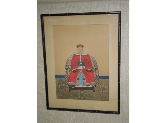 Vintage Chinese Original Gouache Painting Of Ancestoral Portrait