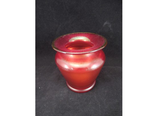 Fine Old Hand Blown Iridescent Art Glass Vase W/ Ground Pontil