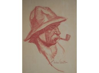 Gordon Hope Grant (1875 - 1962) Original Conte Crayon Drawing Of An Old Gloucester Man / Fisherman