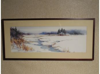 Late 20th Century Original Watercolor - Winter Marsh Scene - By M Chamberlain - Melbourne ?