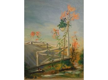 Mid 20th Century Original Oil Painting - Floral Landscape By Elsa K Hall, Manchester, Ma