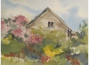 Mid 20th Century Original Watercolor Painting - New England Home In Spring