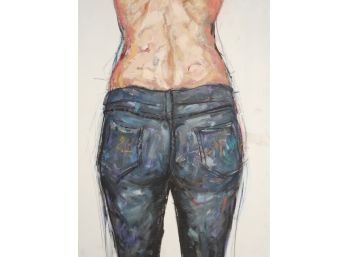 20th/ 21st Century Original Painting  Of A Woman - Back Side Of The Blue Jeans