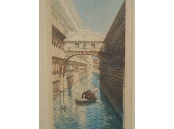 Antique Original Watercolor Painting - Italian Canal Scene W/ Gondola - Illeg Signed