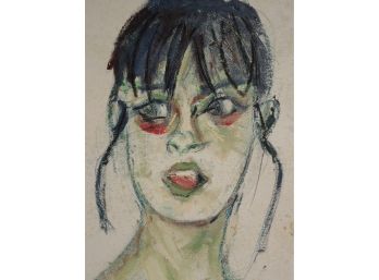 20th/ 21st Century Original Painting Of A Woman -green Lips