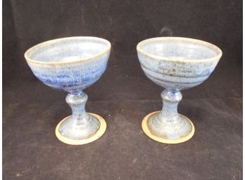 Pair Of Hand Made Studio Pottery Stemmed Goblets