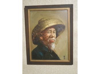 Mid 20th Century Original Oil Painting Portrait Of Man - Artist Signed - Hong Kong Stamp
