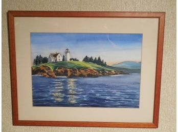 1987 Original Watercolor Landscape - Maine Coastal Scene - Lighthouse - By Wendy Ketchum