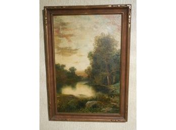 Early 20th Century Arts & Crafts Oil Painting Byfield, MA - Nice Frame - By Lacey ?