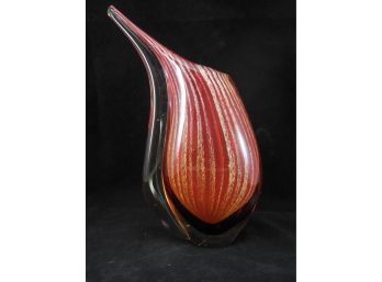 Mid Century Hand Blown Murano Art Glass Vase In The Style Of Seguso