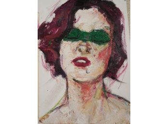 20th/ 21st Century Original Painting Of A Woman - Green Goggles 12 X18