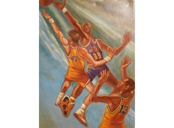 Herbert Leopold Original Oil On Canvas -Basketball Scene - #33 Utah Jazz Player