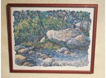 Late 20th Century Original Paper / Textile Collage / Painting Landscape By R Simard