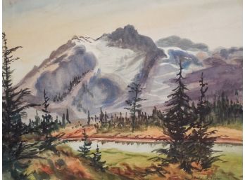Vintage Original Watercolor Painting Mt Shuskan, Washington, North Cascades By Beryl Foster