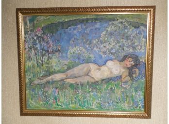 Late 20th Century Large Original Oil Painting Nude Woman - Russian Artist - Signed ?