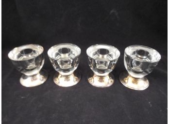 Set Of 4 Mid Century Modern Frank M Whiting Sterling Silver & Crystal Candle Holders
