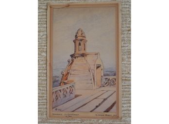 1916 Original Watercolor Bourges La Cathedrale La Tour By R. Camus