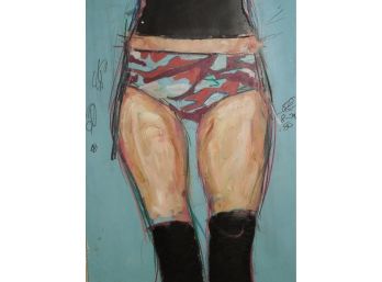 20th/ 21st Century Original Painting Of A Woman - 2 Sided - Nude Torso And Camo Underwear